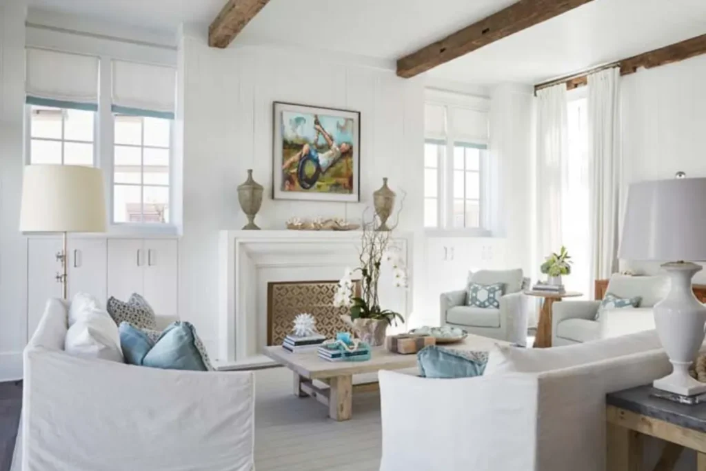 All White Living Room With Sandy Colored Accents
