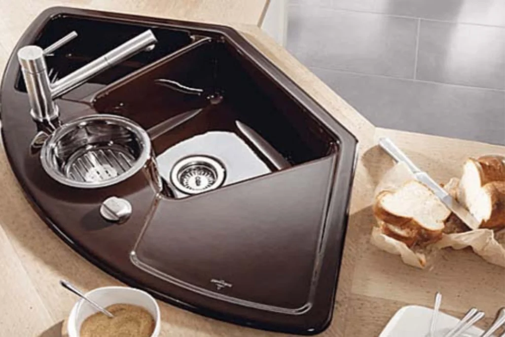 Corner Sink with Open Shelf Storage