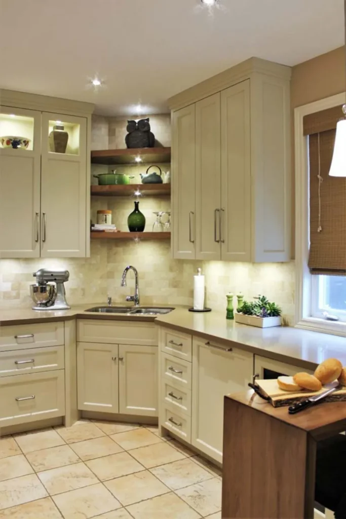 Corner Sink with Open Shelf Storage