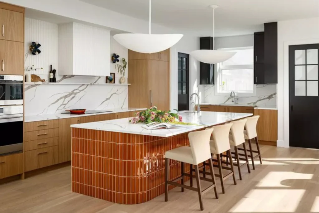 Curved Kitchen Island with Bar Seating