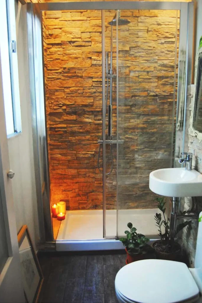 Dramatic Stone Accent Shower Wall