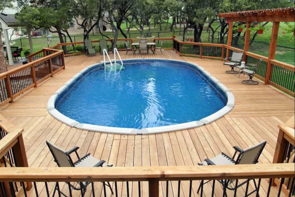 Enclosed Above-Ground Pool Deck With Railings