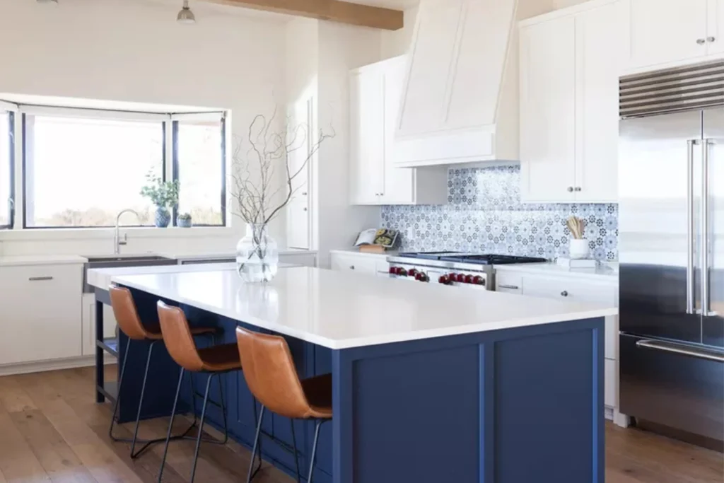 Kitchen Island with Leather Bar Stools