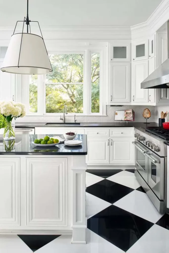 Make Kitchen Sparkle with Checkerboard Pattern Floor