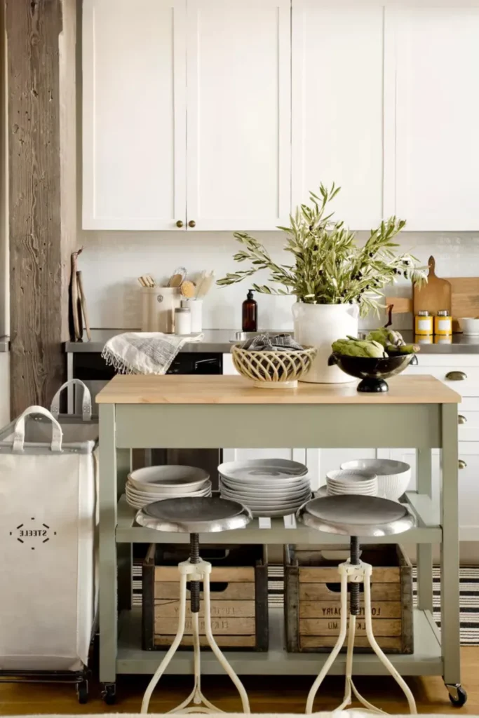  Mobile Kitchen Island with Bar Stools