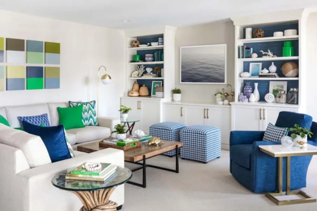 Navy Blue As Accent In The White Living Room