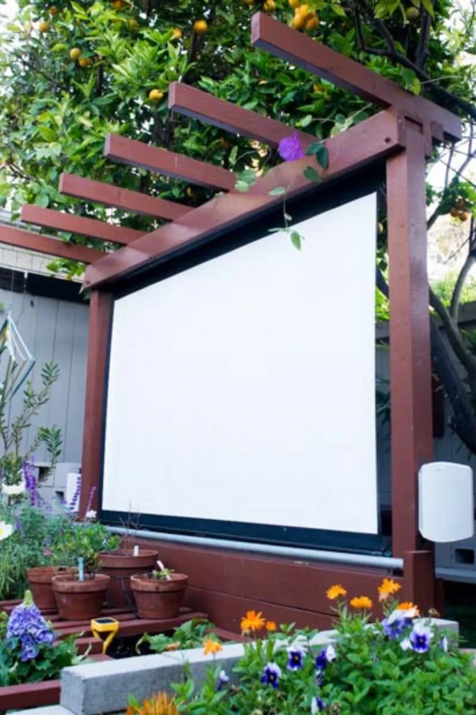 Poolside Movie Screen Pergola
