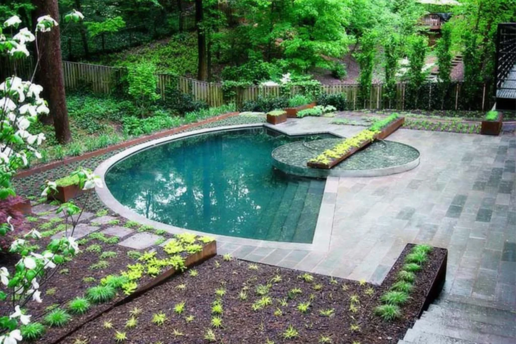 Rectangular Planters Accentuate Patio Pool with Artistic Flair
