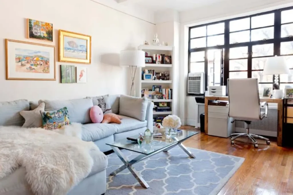 Zoned Living Room With Delicate Beach Themed Accents